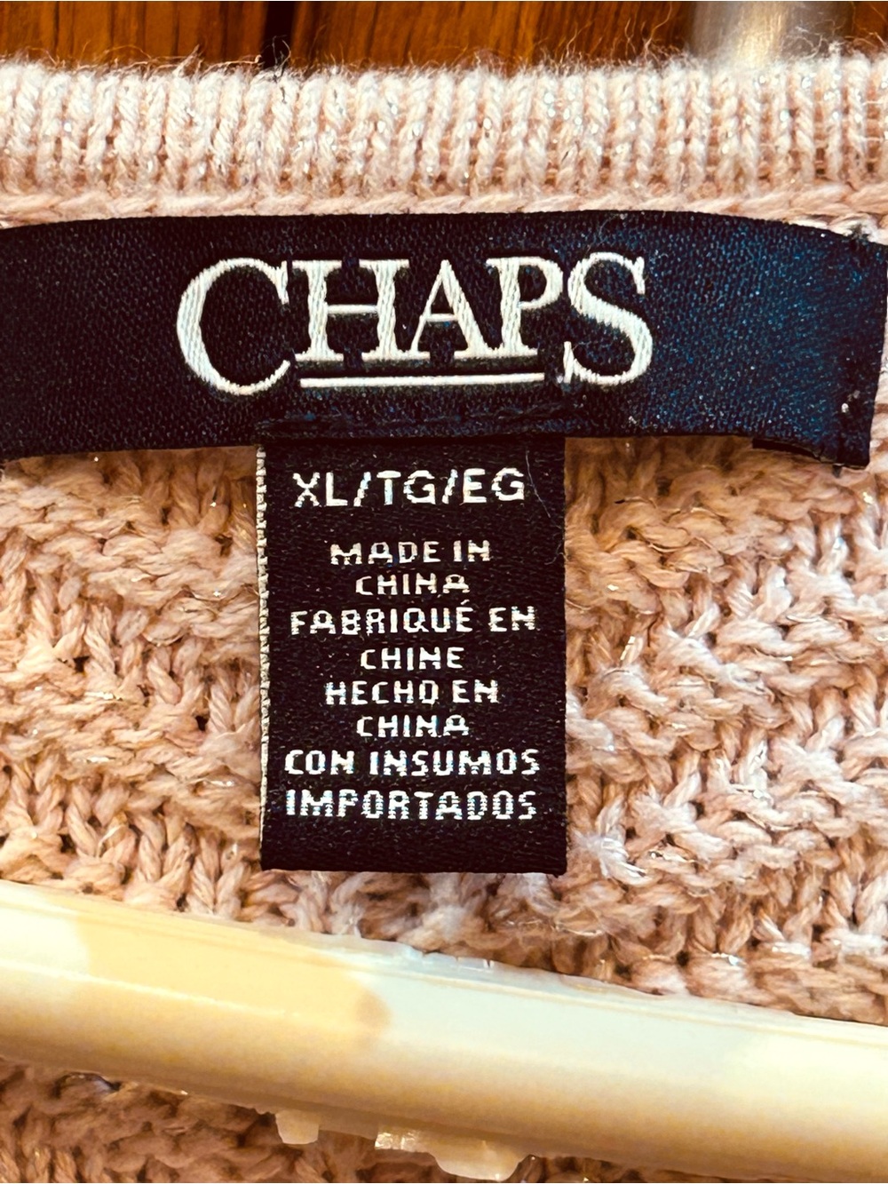 Chaps Women's V-Neck Ribbed Knit Sweater - Blush Pink - Picture 3 of 5